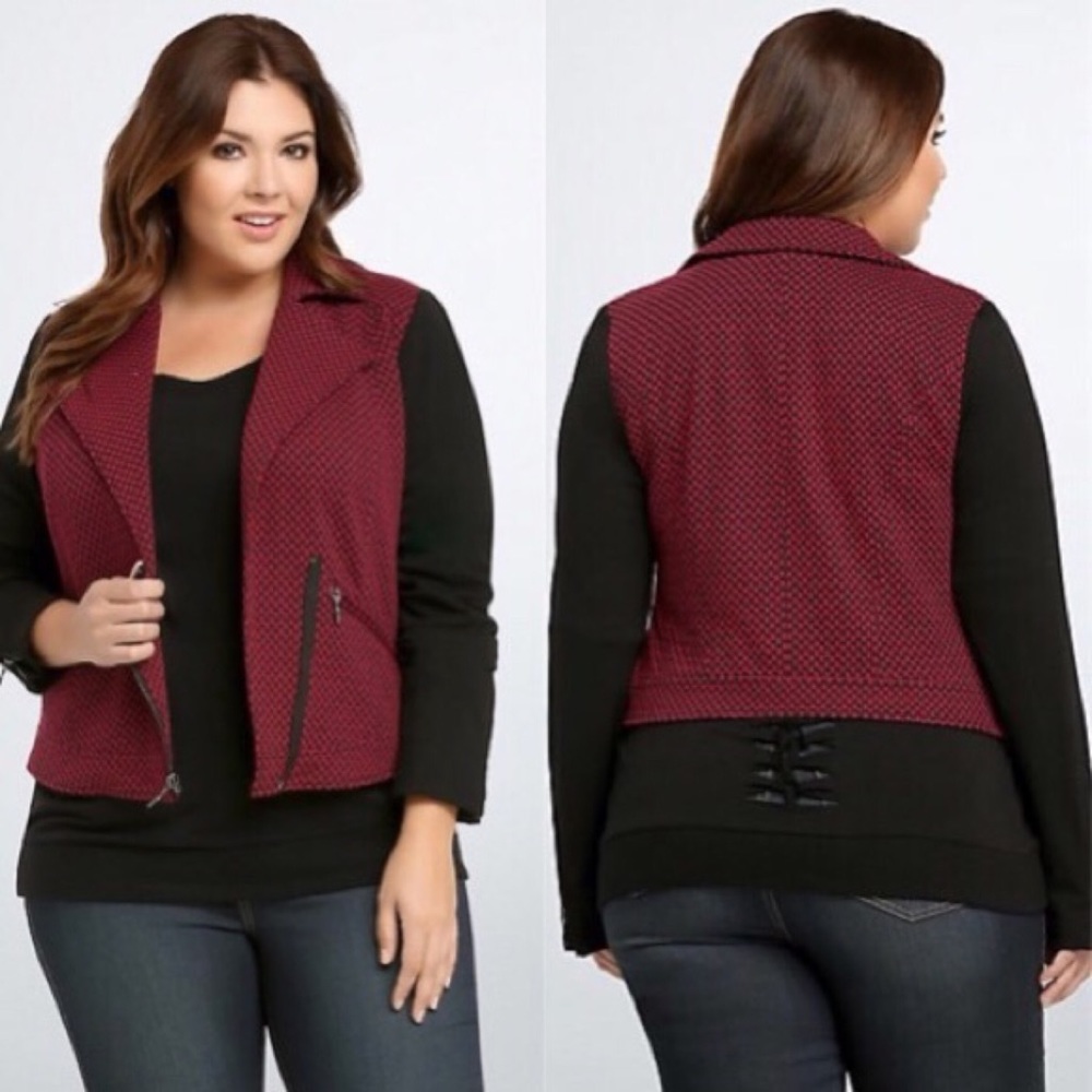 Torrid Pink Checkered Moto Cropped Jacket